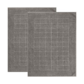 Nora Cotton Solid Absorbent Thick Checkered Washable Bath Mat Set of 2 (Color: Charcoal)