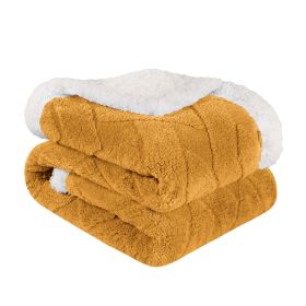 Nuuk Jacquard Lattice Fleece Plush Fluffy Sherpa Reversible Blanket (Color: Gold, size: King)