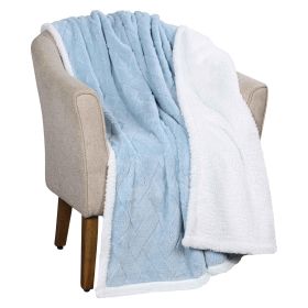 Nuuk Jacquard Lattice Fleece Plush Fluffy Sherpa Reversible Blanket (Color: Light Blue, size: Throw)