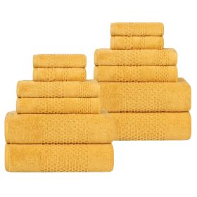 Playa Zero Twist Cotton Solid Waffle Textured 12 Piece Towel Set (Color: Gold, size: 12 Piece Towel Set)