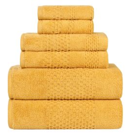 Playa Zero Twist Cotton Solid Waffle Textured 6 Piece Towel Set (Color: Gold, size: 6 Piece Towel Set)