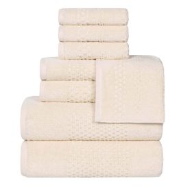 Playa Zero Twist Cotton Solid Waffle Textured 8 Piece Towel Set (Color: Ivory, size: 8 Piece Towel Set)