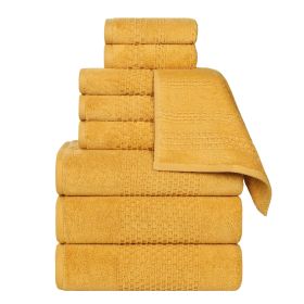 Playa Zero Twist Cotton Solid Waffle Textured 9 Piece Towel Set (Color: Gold, size: 9 Piece Towel Set)