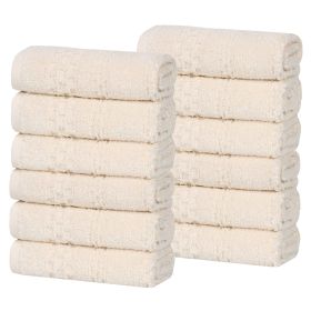Playa Zero Twist Cotton Solid Waffle Textured Face Towels, Set of 12 (Color: Ivory, size: 12 Piece Face Towels)