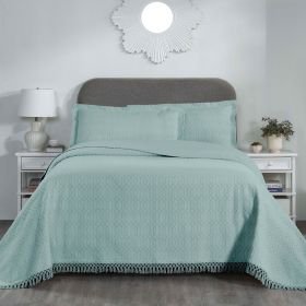 Remi Cotton Blend Jacquard Geometric Fringe Bedspread Set (Color: Aqua, size: Twin)