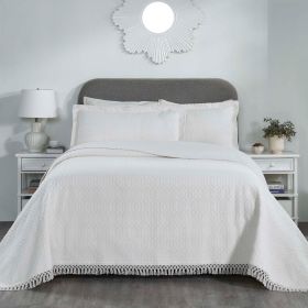 Remi Cotton Blend Jacquard Geometric Fringe Bedspread Set (Color: White, size: Twin)
