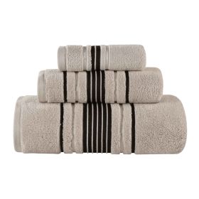 Sadie Zero Twist Cotton Solid Absorbent 3 Piece Towel Set (Color: Stone, size: 3 Piece Towel Set)