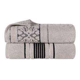 Sadie Zero Twist Cotton Solid and Jacquard Floral Bath Sheet Set of 2 (Color: Platinum, size: 2 Piece Bath Sheets)