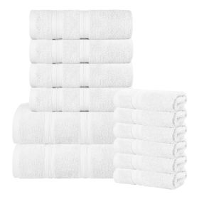 Smart Dry Zero Twist Cotton Medium Weight 12 Piece Assorted Towel Set (Color: White, size: 9 Piece Towel Set)