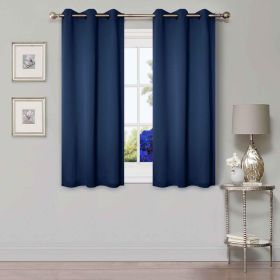 Solid Machine Washable Room Darkening Blackout Curtains, Set of 2 (Color: Navy Blue - 2 Piece, size: 26" X 63")