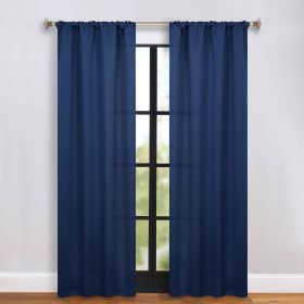 Solid Room Darkening Rod Pocket Blackout Curtain Panels, Set of 2 (Color: Navy Blue, size: 36" x 84")