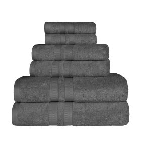 Ultra Soft Cotton Absorbent Solid Assorted 6 Piece Towel Set (Color: Charcoal, size: 6 Piece Towel Set)