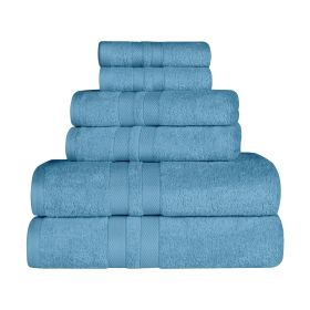 Ultra Soft Cotton Absorbent Solid Assorted 6 Piece Towel Set (Color: Denim Blue, size: 6 Piece Towel Set)