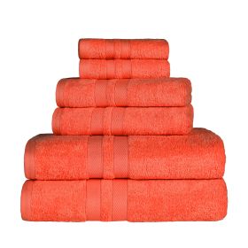 Ultra Soft Cotton Absorbent Solid Assorted 6 Piece Towel Set (Color: Tangerine, size: 6 Piece Towel Set)