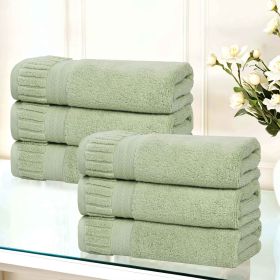 Venice Zero Twist Cotton Medium Weight Absorbent Hand Towels, Set of 6 (Color: Green, size: 6 Piece Hand Towels)