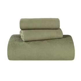 Victory Cotton Matelasse Scrolling Medallion Airy Bedspread Set (Color: Sage, size: Twin)