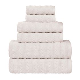 Zuma Zero Twist Cotton Medium Weight Waffle Stripes 6 Piece Towel Set (Color: Silver, size: 6 Piece Towel Set)