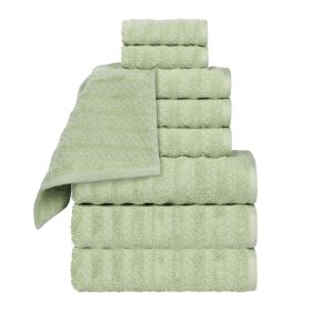Zuma Zero Twist Cotton Medium Weight Waffle Stripes 9 Piece Towel Set (Color: Green, size: 9 Piece Towel Set)