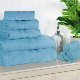 Ultra-Soft Cotton Absorbent Quick-Drying Solid 8 Piece Towel Set (Color: Denim Blue, size: 8 Piece Towel Set)
