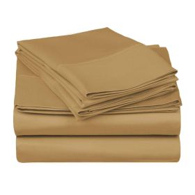 Egyptian Cotton 530 Thread Count Solid Deep Pocket Bed Sheet Set (Color: Coffee, size: Queen)