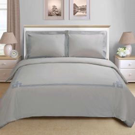 Miller Embroidered Border Cotton Duvet Cover Set (Color: Grey/Grey, size: Full/Queen)