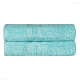 Ultra-Soft Cotton Absorbent Quick-Drying Solid Bath Sheet Set of 2 (Color: Cyan, size: 2 Piece Bath Sheets)