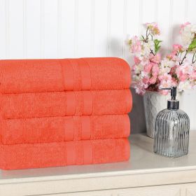 Ultra Soft Cotton Absorbent Solid Bath Towel Set of 4 (Color: Tangerine, size: 4 Piece Bath Towels)