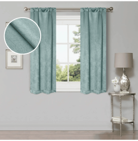 Waverly Geometric Washable Room Darkening Blackout Curtains, Set of 2 (Color: Teal, size: 26" X 63")