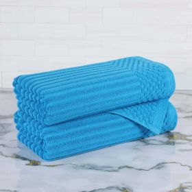 Soho Cotton Ribbed Textured Ultra-Absorbent 2 Piece Bath Towel Set (Color: Azure, size: 2 Piece Bath Towels)
