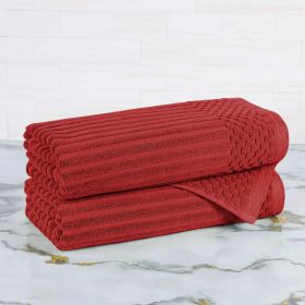 Soho Cotton Ribbed Textured Ultra-Absorbent 2 Piece Bath Towel Set (Color: Burgundy, size: 2 Piece Bath Towels)