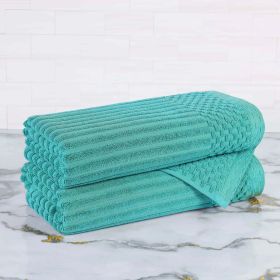 Soho Cotton Ribbed Textured Ultra-Absorbent 2 Piece Bath Towel Set (Color: Turquoise, size: 2 Piece Bath Towels)