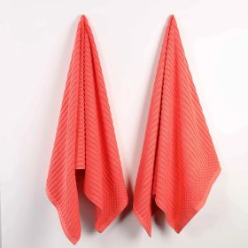 Soho Ribbed Cotton Absorbent 2 Piece Bath Sheet Towel Set (Color: Coral, size: 2 Piece Bath Sheets)