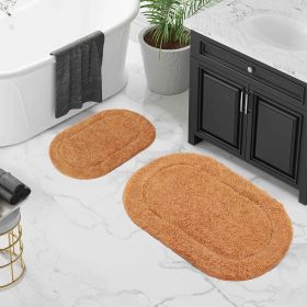 Non-Slip Washable Cotton 2 Piece Bath Rug Set (Shape: Oval, Color: Rust)