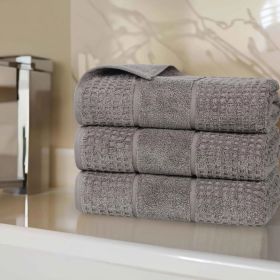 Napa Zero Twist Cotton Solid Waffle Honeycomb Bath Towel Set of 3 (Color: Charcoal, size: 3 Piece Bath Towels)