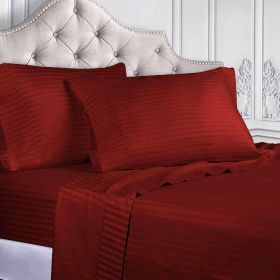 400 Thread Count Egyptian Cotton Striped Deep Pocket Sheet Set (Color: Burgundy, size: Queen)