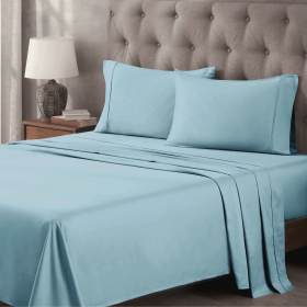 Egyptian Cotton 400 Thread Count Solid Deep Pocket Bed Sheet Set (Set Includes: 4 Piece Set (1 Flat Sheet. 1 Fitted Sheet & 2 Pillowcases), Color: Light Blue)