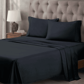 Egyptian Cotton 400 Thread Count Solid Deep Pocket Bed Sheet Set (Set Includes: 3 Piece Set (1 Fitted Sheet. and 2 Pillowcases), Color: Navy Blue)