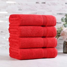 Heritage Egyptian Cotton Plush Absorbent Luxury Bath Towel Set of 4 (Color: Red, size: 4 Piece Bath Towels)