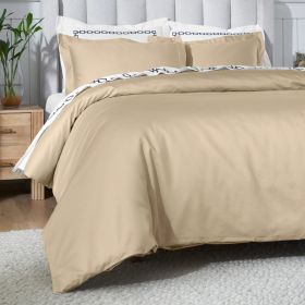 Egyptian Cotton 650 Thread Count Modern Solid Duvet Cover Set (Color: Linen, size: Twin)