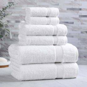 Heritage Egyptian Cotton Plush Absorbent Luxury 6 Piece Towel Set (Color: White, size: 6 Piece Towel Set)
