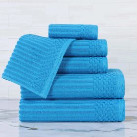 Soho Cotton Ribbed Textured Ultra Absorbent 6 Piece Towel Set (Color: Azure, size: 6 Piece Towel Set)