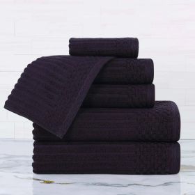 Soho Cotton Ribbed Textured Ultra Absorbent 6 Piece Towel Set (Color: Black, size: 6 Piece Towel Set)
