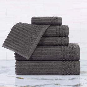 Soho Cotton Ribbed Textured Ultra Absorbent 6 Piece Towel Set (Color: Charcoal, size: 6 Piece Towel Set)