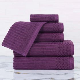 Soho Cotton Ribbed Textured Ultra Absorbent 6 Piece Towel Set (Color: Plum, size: 6 Piece Towel Set)