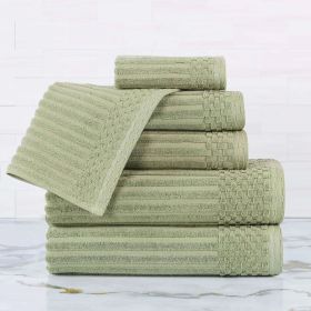 Soho Cotton Ribbed Textured Ultra Absorbent 6 Piece Towel Set (Color: Sage, size: 6 Piece Towel Set)