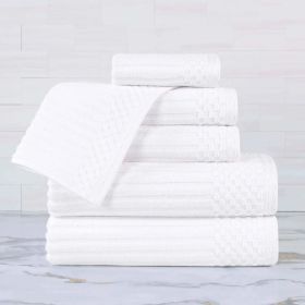 Soho Cotton Ribbed Textured Ultra Absorbent 6 Piece Towel Set (Color: White, size: 6 Piece Towel Set)