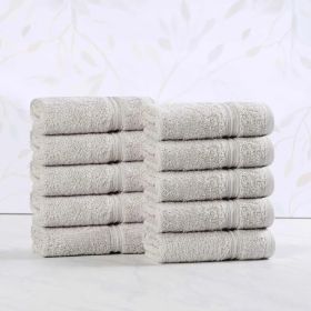 Heritage Egyptian Cotton Plush Absorbent Luxury Face Towel Set of 10 (Color: Silver, size: 10 Piece Face Towels)
