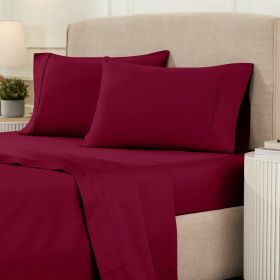 Egyptian Cotton 1200 Thread Count Eco-Friendly Solid Sheet Set (Color: Burgundy, size: Queen)