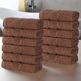 Napa Zero Twist Cotton Solid Waffle Face Towel Washcloth Set of 12 (Color: Chocolate, size: 12 Piece Face Towels)
