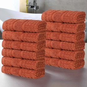 Napa Zero Twist Cotton Solid Waffle Face Towel Washcloth Set of 12 (Color: Rust, size: 12 Piece Face Towels)
